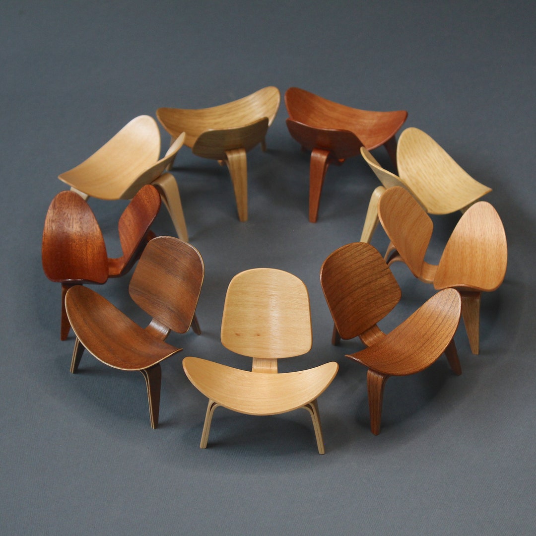 Handmade Miniature Wooden Shell Chair: 1/12 Scale Dollhouse Furniture ...