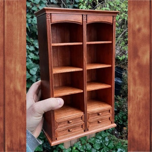 1:6 scale handmade wooden classic doll furniture bookshelf, room-box library handcrafted bookcase for Blythe, BJD, Momoko and other dolls