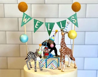 Custom Name Cake Topper Banner | Personalized Cake Topper | Party Animal Cake Topper | Cake Bunting | Custom Banner Flags | Birthday Topper