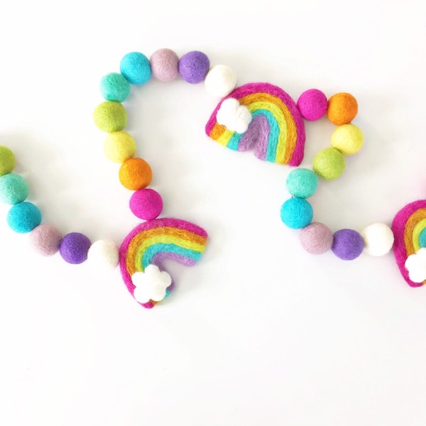 Felt Rainbow Garland | Bright Rainbow Felt Ball Garland | Nursery Decor | Rainbow Decorations | Playroom Decor | Pom Pom Garland