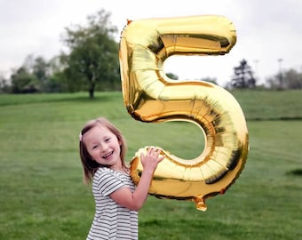 Jumbo Gold Number 5 Balloon | 5th Birthday Balloon | Birthday Number Balloon | 5 Years Old | Five Years Old