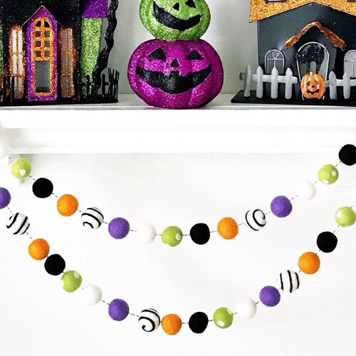 Halloween Felt Ball Garland Halloween Decorations Fall Etsy