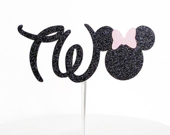Topper per torta Minnie Mouse con glitter / Decorazione per 2° compleanno