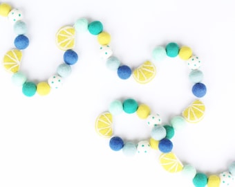 Lemonade Felt Ball Garland | Blue Lemon Garland | Lemonade Stand | Felt Ball Garland | Pom Pom Garland | Lemonade Banner | Freshly Squeezed