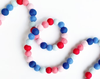 4th of July Ombré Felt Ball Garland | Happy 4th of July | Memorial Day Decorations | Party in the USA | 4th of July Decorations | America