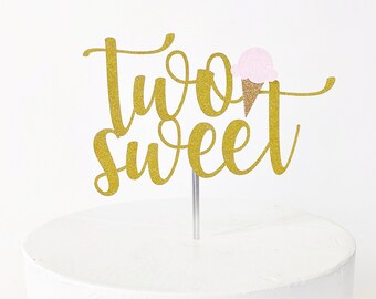 Two Sweet Ice Cream Cake Topper | Glitter 2nd Birthday