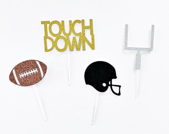 Decorazioni per cupcake glitterate a tema football / Decorazioni per feste di fine partita