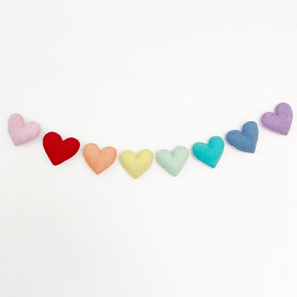 Valentines's Day Felt Heart Garland | Rainbow Heart Garland | Valentine's Day Banner | Heart Banner | Heart Garland | Felt Hearts | Be Mine