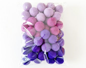 Purple Ombre Felt Balls | Shades of Purple Wool Felt Pom Poms Wholesale | DIY Felt Ball Garland | Bulk Wool Felt Balls Felt Balls