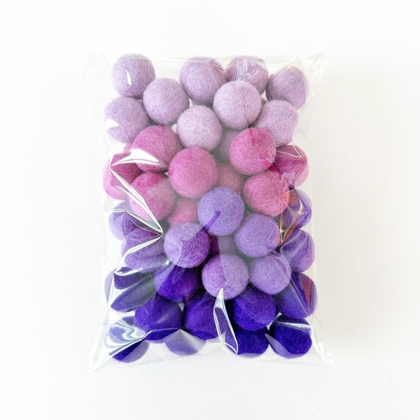 Purple Ombre Felt Balls | Shades of Purple Wool Felt Pom Poms Wholesale | DIY Felt Ball Garland | Bulk Wool Felt Balls Felt Balls