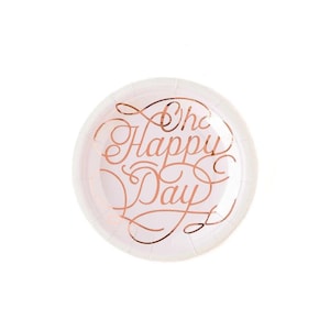 Oh Happy Day Paper Plates | Rose Gold and Pink | Bridal Shower Plates | Hooray | Bachelorette Paper Plates | Birthday Paper Plates