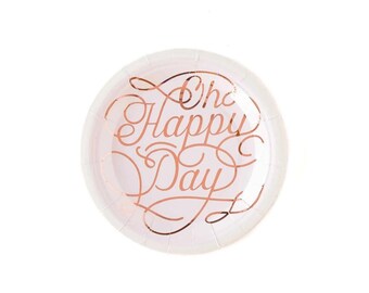 Oh Happy Day Paper Plates | Rose Gold and Pink | Bridal Shower Plates | Hooray | Bachelorette Paper Plates | Birthday Paper Plates