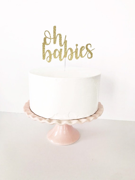 Twins Baby Shower Cake Topper Oh Babies Glitter Card Gender Reveal