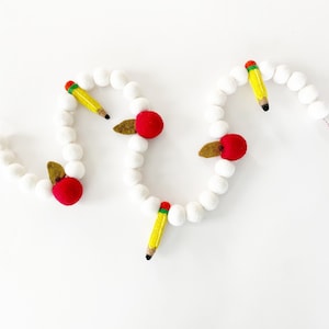 Back To School Felt Ball Garland | First Day of School Pom Pom Garland | 1st Day of School Breakfast | Back to School Decor | Felt Pencils