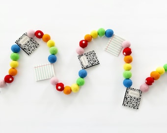 First Day of School Felt Composition Book and Notebook Paper Garland | Felt Garland | Teacher Gift | Classroom Decorations | Back to School