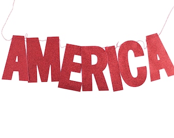 Red Glitter America Banner | 4th of July Banner | 4th of July Party Decorations | Red White Blue | USA | Happy 4th | Stars and Stripes