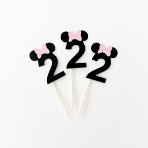 Minnie Mouse Oh Twodles Cupcake Toppers | Minnie Mouse 2nd Birthday | Minnie Mouse Cupcake Toppers with Light Pink Bow | Number 2 Toppers
