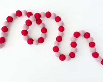 Pink and Red Ball Garland | Valentine's Day Felt Ball Garland | Red and Pink Valentine Garland | Happy Valentine's Day | Be My Valentine