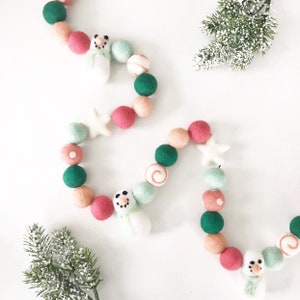 Snowman Felt Ball Garland | Felt Snowmen | Christmas Felt Ball Garland | Pom Pom Garland | Let it Snow | Snow Much Fun | Christmas Banner