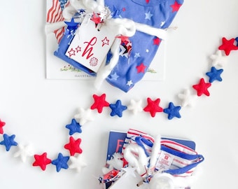Red White and Blue Felt Star Garland |  4th of July Garland | Fourth of July Pom Pom Garland | USA Banner | Memorial Day Garland | America