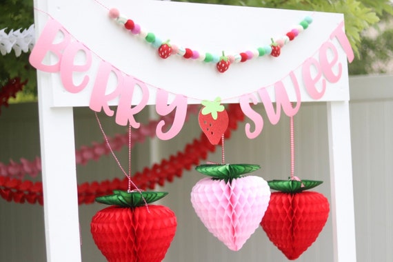 Strawberry Felt Ball Garland Strawberry Party Decor Felt Strawberries  Strawberry Banner Berry Sweet Strawberry Pom Pom Garland 