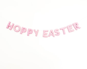 Pink Hoppy Easter Felt Banner | Happy Easter Garland | Easter Decorations | Spring Time | Hello Spring | Easter Party Decor