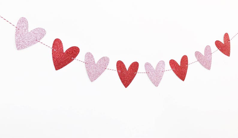 Glitter Heart Garland Heart Decor Heart Banner XOXO Valentine/'s Day Banner Valentine/'s Day Decorations Valentine/'s Day Garland