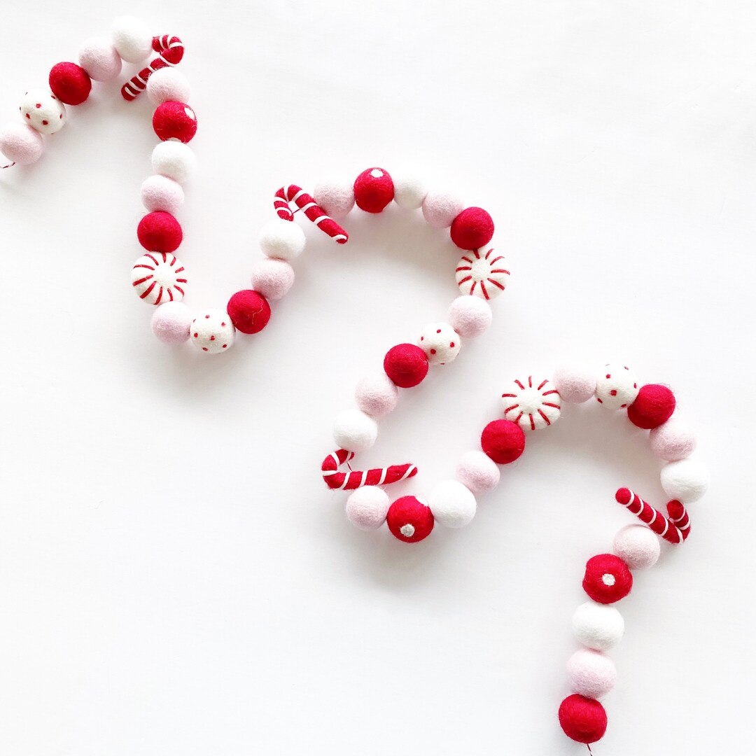 Hand Felted Wool Christmas Garland and Bunting - Pink, Red, and Cream Balls - 6' Arcadia Home main image 0