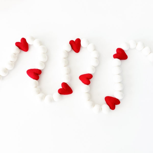 Valentine’s Day Felt Ball Garland | Valentine's Decorations | Pom Pom Garland | Felt Heart Garland | Heart Banner | Galentine's Day