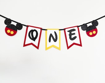 Banner de Mickey Mouse One / Banner de primer cumpleaños de Mickey Mouse / Banner de cumpleaños / Banner de trona de Mickey Mouse / Banner de pastel Smash / Oh Toodles