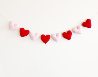 Valentines's Day Felt Heart Garland | Red and Pink Heart Garland | Valentine's Day Banner | Heart Banner | Heart Garland | Be Mine