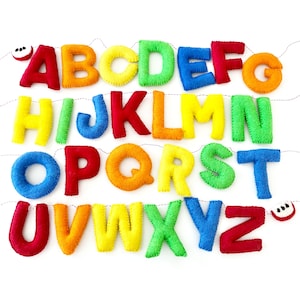Primary Colored Felt Alphabet Garland With Felt Apples | Felt Letters | ABC Banner | Classroom Decorations | Back To School Banner