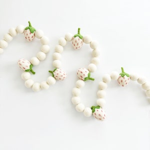 White & Pink Strawberry Felt Ball Garland | Strawberry Party Decor | Felt Strawberries | Strawberry Banner | Berry Sweet | Strawberry Decor