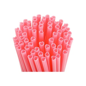 Heart Shaped Straws | Red or Pink | Valentine&#39;s Day Straws | Plastic Heart Straws