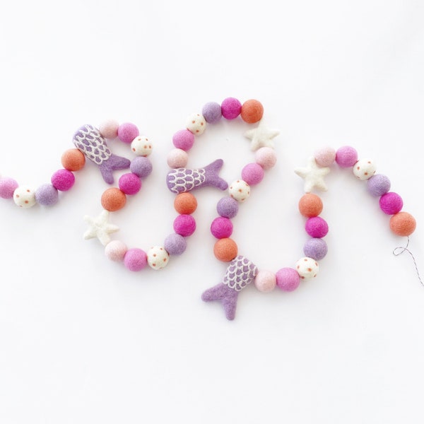 Mermaid Felt Ball Garland | Mermaid Birthday Decorations | Mermaid Party | Shellebrate | Mermaid Theme | Little Mermaid | Girl Birthday