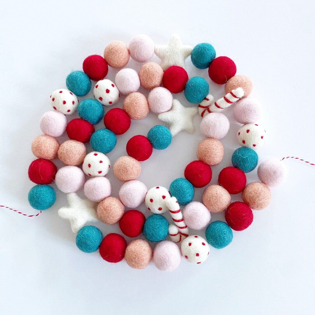 Christmas Felt Ball Garland Christmas Banner Merry Christmas Candy Cane