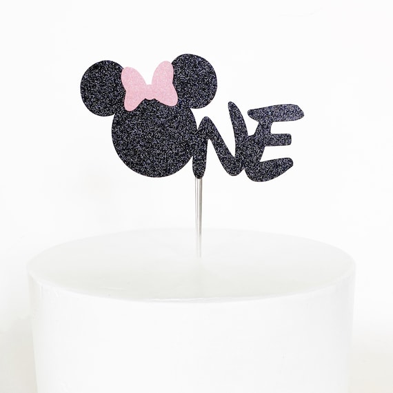 Minnie Mouse First Birthday Cake Topper | Glitter Card Stock