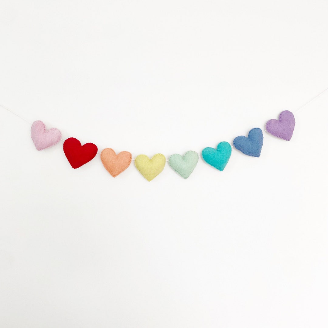 Valentines's Day Felt Heart Garland Rainbow Heart Garland Valentine's