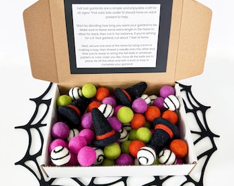 Filz Ball Girlanden Kit Halloween Hexenhut | Machen Sie Ihre Eigene Halloween-Girlande | Halloween-Bastelpackung