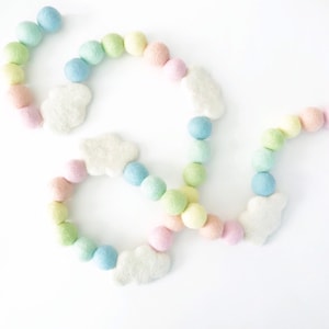 Pastel Rainbow Felt Ball Garland | Felt Clouds | Cloud Garland | Rainbow Banner | Nursery Garland | Nursery Decoration