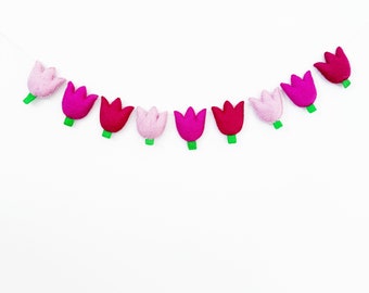 Felt Tulip Garland | Felt Flower Garland | Spring Garland | Nursery Garland | Spring Baby Shower | Felt Flowers