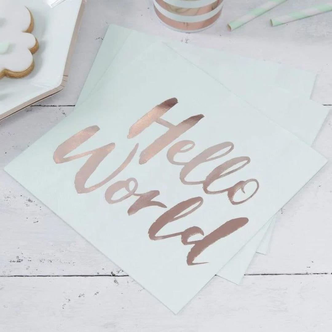 Hello World Napkins Baby Shower Napkins Gender Reveal Napkins Gender Neutral Baby Shower Decorations Welcome Baby Boy or Girl