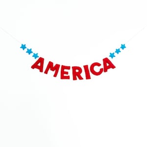 Amerika Filzgirlande | 4. Juli Girlande Rot, Weiß und Blau | Sterne und Streifen | Party in den USA | Filz Buchstaben Banner | Stern-Girlande