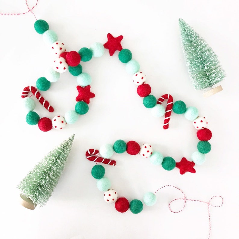 Christmas Felt Ball Garland  Candy Cane Garland  Felt Candy image 1