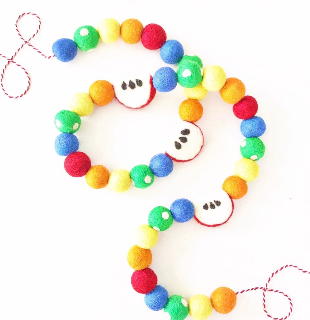 Back to School Apple Felt Ball Garland | Primary Rainbow Garland | Back ...