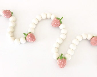 Strawberry Felt Ball Garland | Strawberry Party Decor | Felt Strawberries | Strawberry Banner | Berry Sweet | Strawberry Pom Pom Garland