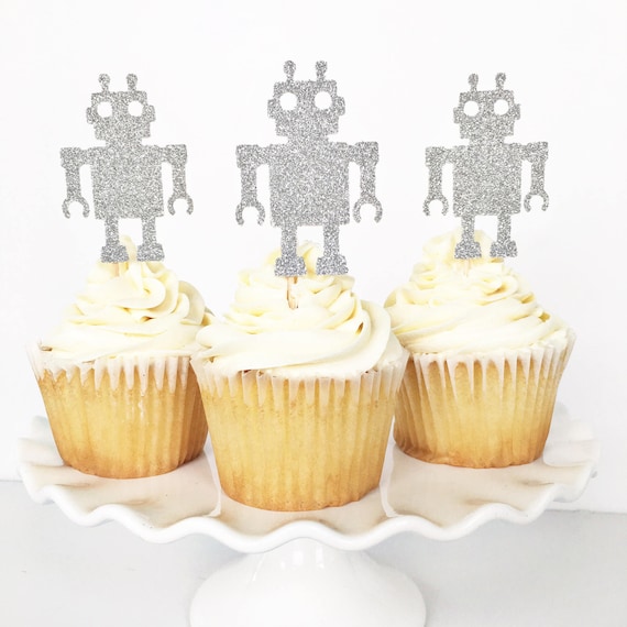 Robot Cupcake Toppers / Robot Birthday Party / Boy Birthday | Etsy