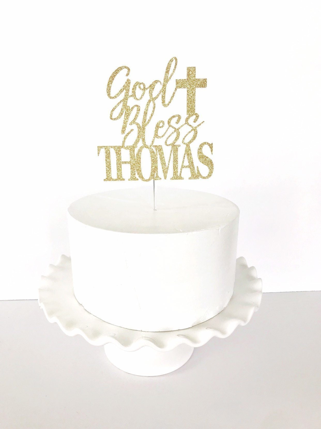 Home & Hobby Christening Cross Cake Topper God Bless Baptism Cake
