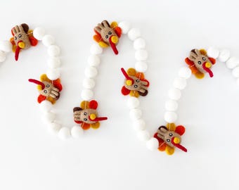 Felt Turkey Garland | Thanksgiving Garland | Turkey Felt Ball Garland | Thanksgiving Decorations | Thanksgiving Banner