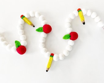 Back To School Felt Ball Garland | First Day of School Pom Pom Garland | 1st Day of School Breakfast | Back to School Decor | Felt Pencils